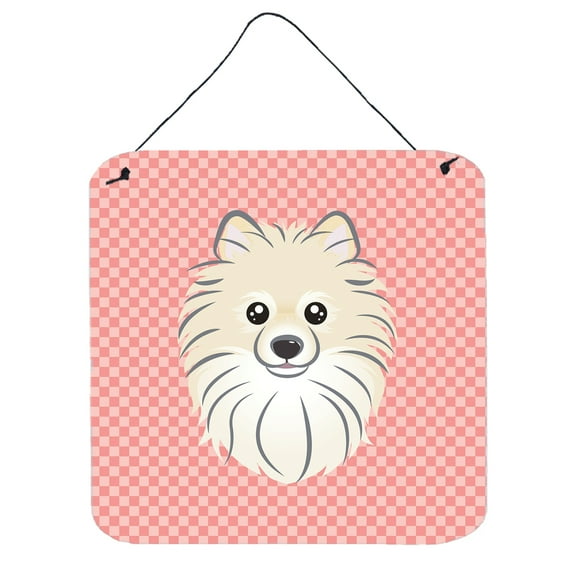 Caroline's Treasures BB1207DS66 Checkerboard Pink Pomeranian Wall or Door Hanging Prints, 6x6, multicolor
