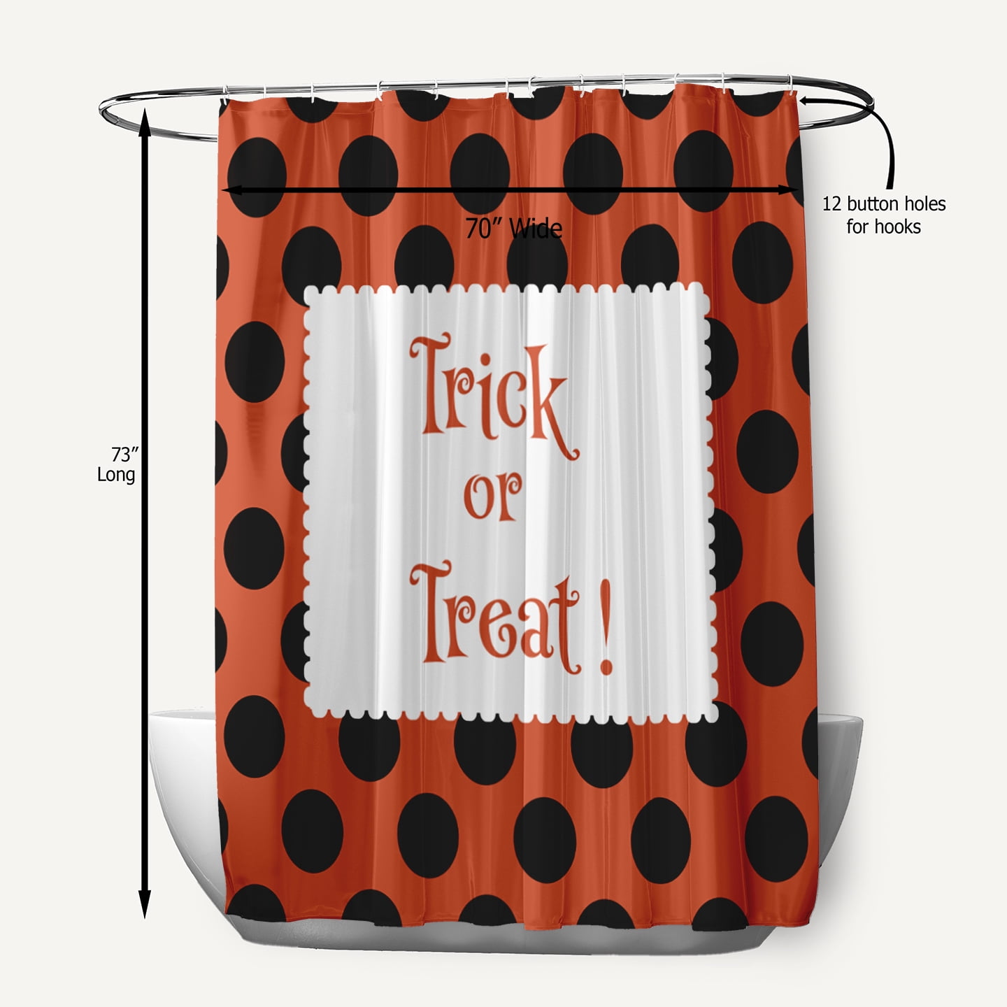 Simply Daisy 70" W x 73" L Halloween Trick or Treat Dots Polyester Shower Curtain, Harvest Orange [1 Ct]