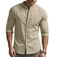 thumbnail image 5 of USNSM Mens Long Sleeve Shirts Casual Button Down Shirt Solid Color Band Collar Slim Fit Cotton Dress Shirts Yellow XXL, 5 of 9
