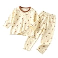 thumbnail image 4 of Mgmyaa Girls Kids Pajama Outfit Set Crew Neck Long Sleeve Top and Pants Pullover Straight-Leg Solid Homewear Sleepwear with Cute Fruit Print Bow 2-Piece Outfit for Children 12 Months-12 Years, 4 of 5