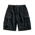thumbnail image 2 of EQWLJWE Mens Cotton Cargo Shorts Elastic Waist Drawstring Zipper Shorts Outdoor Lightweight Shorts with Multi Pockets Black L, 2 of 4