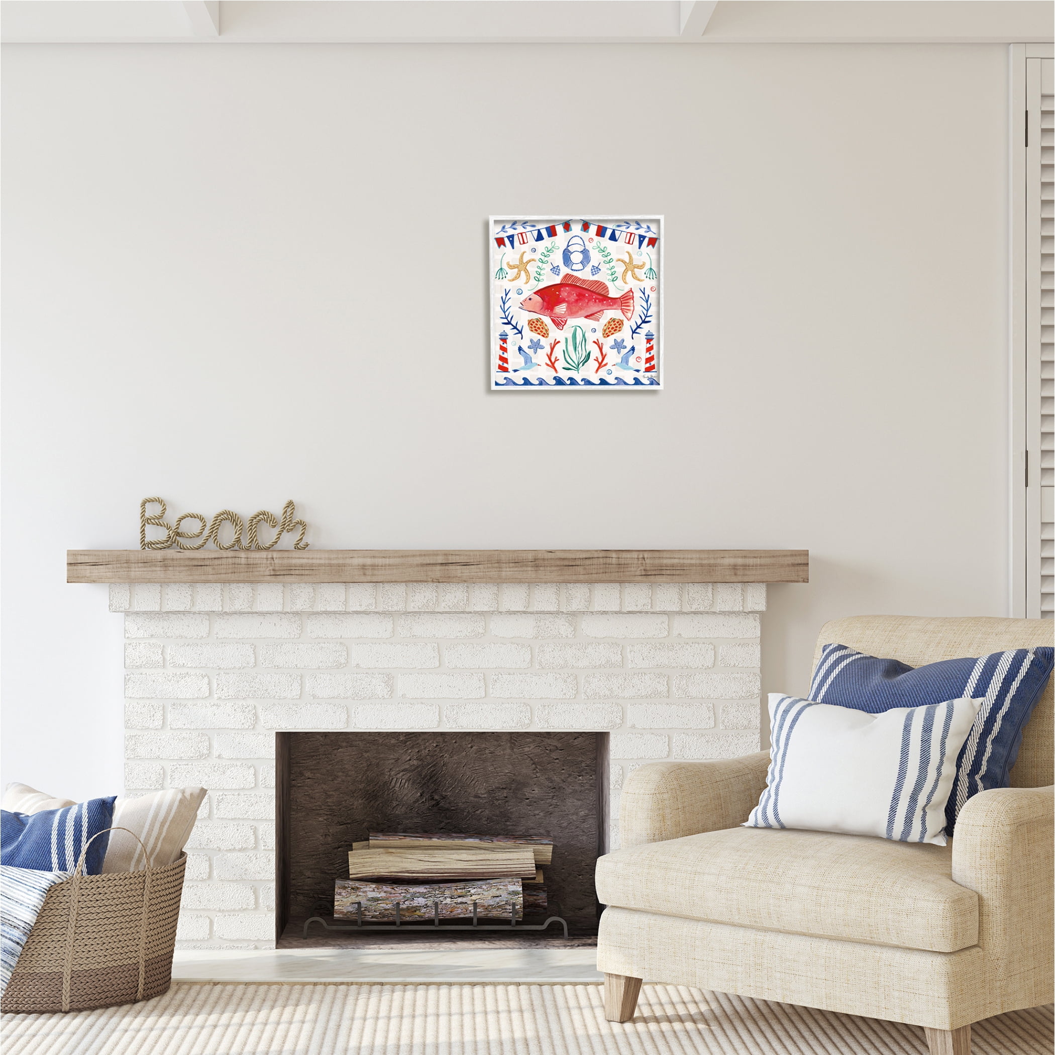 Stupell Industries Nautical Patterned Fish Animals & Insects Painting White Framed Art Print Wall Art, 17 x 17
