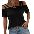 thumbnail image 1 of T-shirts pour Femmes Mode Mode pour Femmes Décontracté Couleur Unie T-Shirt à Col à Bretelles Haut Manches 1/2 Hauts pour Femmes, 1 of 10