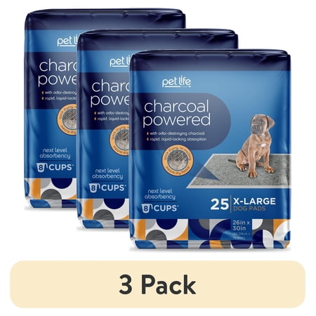 (3 pack) Pet Life Unlimited Dog Pads Charcoal XL 25ct