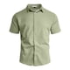 thumbnail image 4 of Blusa y camisa de manga corta con cuello vuelto para hombre, color liso, informal, holgada, a la moda, con botones, de manga corta y cuello vuelto, blusa de poliéster para hombre, 4 of 6