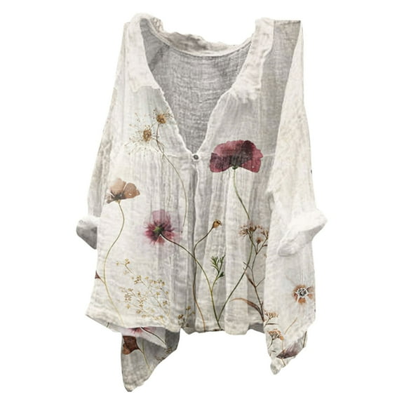 Womens Tops Floral Butterfly Print Natural Autumn Fragrant Fabric Long-Sleeved Shirt Flax Soft Warm Comfortable Halloween Design For Autumn Winter Occasions L Sweaters For Women