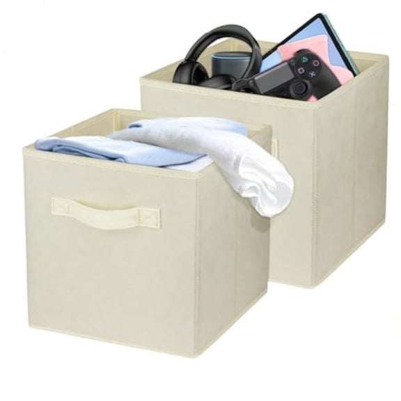 2 Pcs Storage Cubes 10.5 Inch Collapsible Storage Bins Fabric Foldable Bins for Organization Durable Storage Bins for Closet Shelves Offices Beige