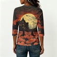 thumbnail image 4 of Womens Plus Size Halloween Shirts Crewneck 3/4 Sleeve Graphic Tees Funny Print Casual Tops Pullover Brown 3XL, 4 of 5