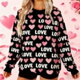 thumbnail image 2 of Womens Valentine's Day Love Print Sweatshirt - Black Oversized Long Sleeve Crewneck with Hearts,Size L, 2 of 9