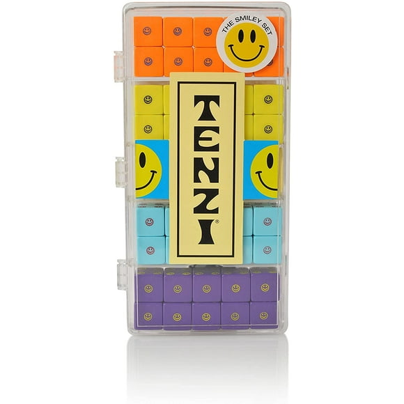 TENZI Select Dice Game - une Frénésie Amusante et Rapide pour Toute la Famille - 4 Ensembles de 10 dés de Couleur Unique avec Étui de Rangement - Ensemble Smiley