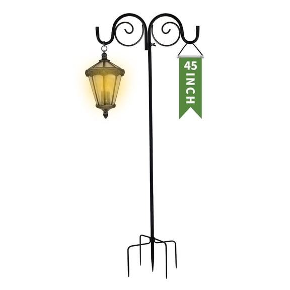 Goobetter Double Shepherds Hooks for Outdoor, Bird Feeder Pole with 5 Prongs Base, Heavy Duty Garden Hook for Lantern, Wind Chime and Hummingbird Feeder, 45 Inch, 1 Pack