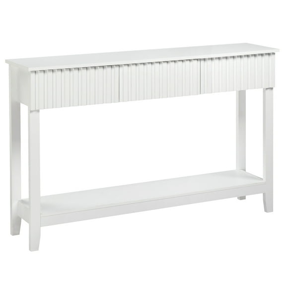 Sptwo | Console Table with Drawers, Rattan Entryway Table with Storage Shelf, Narrow Sofa Table, Boho Hallway Table for Living Room, Entrance, Foyer, Behind Couch,White