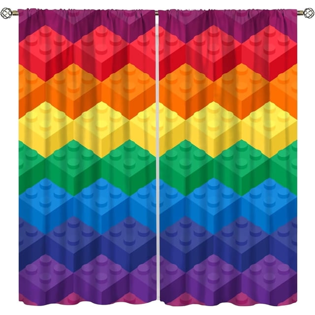 Kids Building Blocks Toy Curtains, Color Constructor Geometric Blocks Abstract Contour Colorful Plastic Brick Print Window Treatments Drapes for Bedroom Living Room Set 2 Panels,72x63 Inches, Style-6