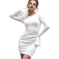 thumbnail image 4 of Women'S Long Sleeve Casual Mini Dress Crew Neck Stretchy Bodycon Party Club Short Dresses Cream White M, 4 of 9