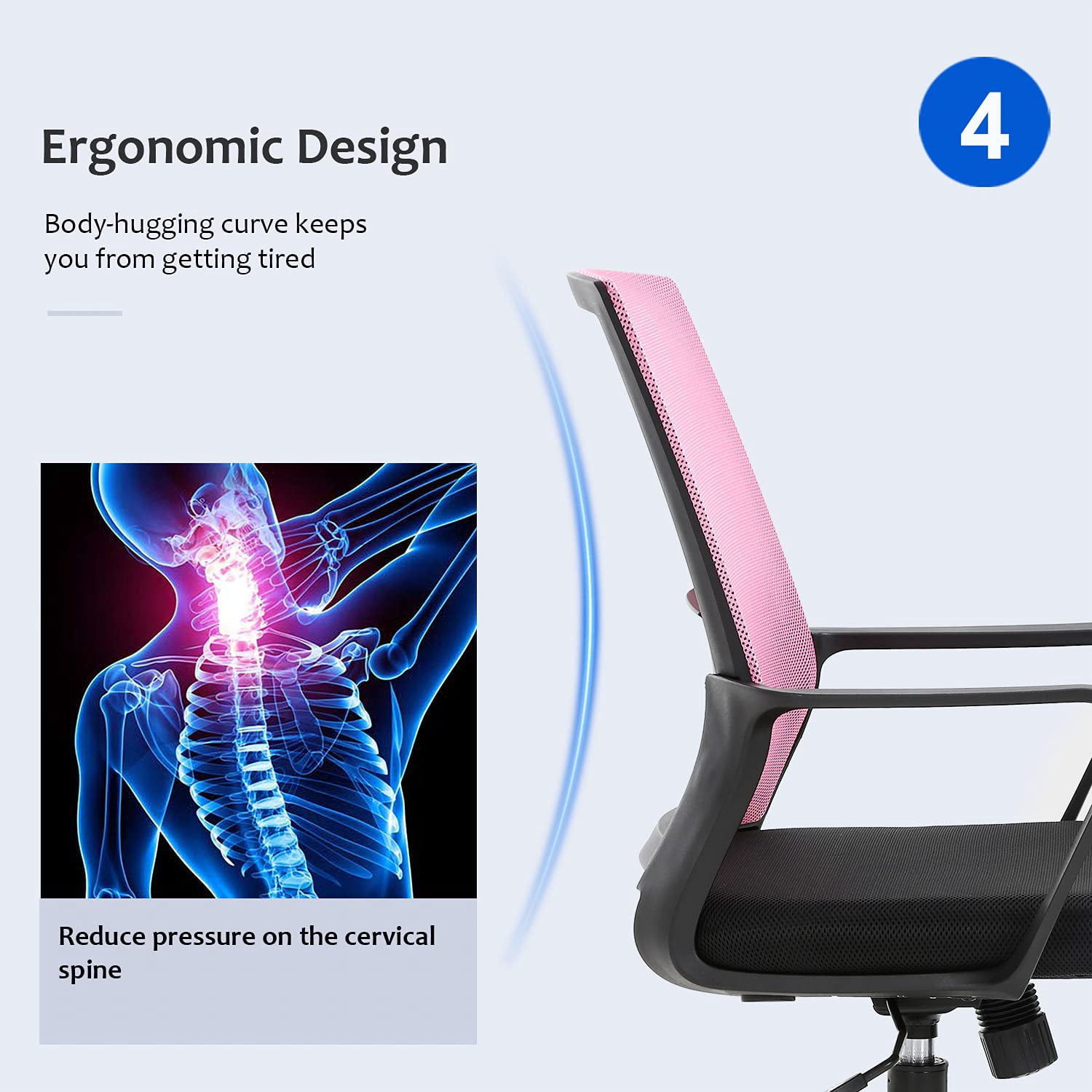 FDW Ergonomic Mesh Office Chair - Adjustable Mid-Back Computer Desk Chair with Lumbar Support, Pink