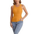 thumbnail image 2 of Miorin Women Crew Neck Ribbed Crop Tank Tops with Built-in Padded Bra, Wide Strap Wireless Shelf Bra Undershirt, Solid Color Sleeveless Layering Cami for Summer Daily Casual Outfits, Yellow XL, 2 of 9