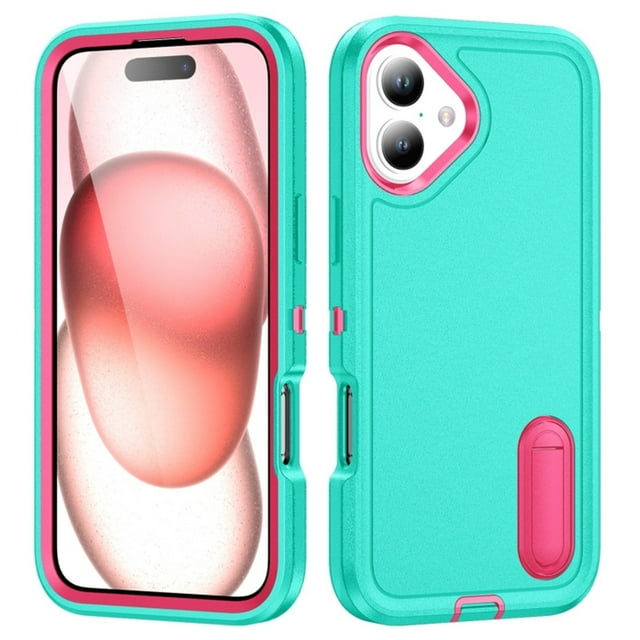 for iPhone 16 Case, iPhone 16 Phone Case with Built in Kickstand, Shockproof/Dustproof/Drop Proof Heavy Duty Military-Grade Rugged Protective Cover for iPhone 16,Green,For iPhone 16