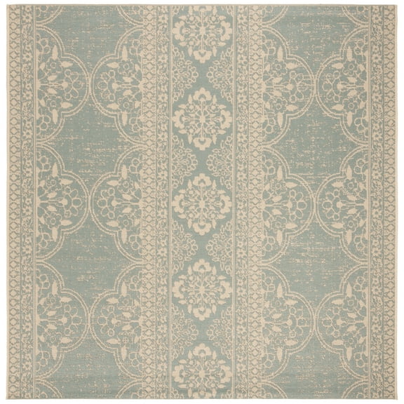 SAFAVIEH Beach House Kiaran Southwestern Indoor/Outdoor Area Rug Cream/Aqua, 6'7" x 6'7" Square