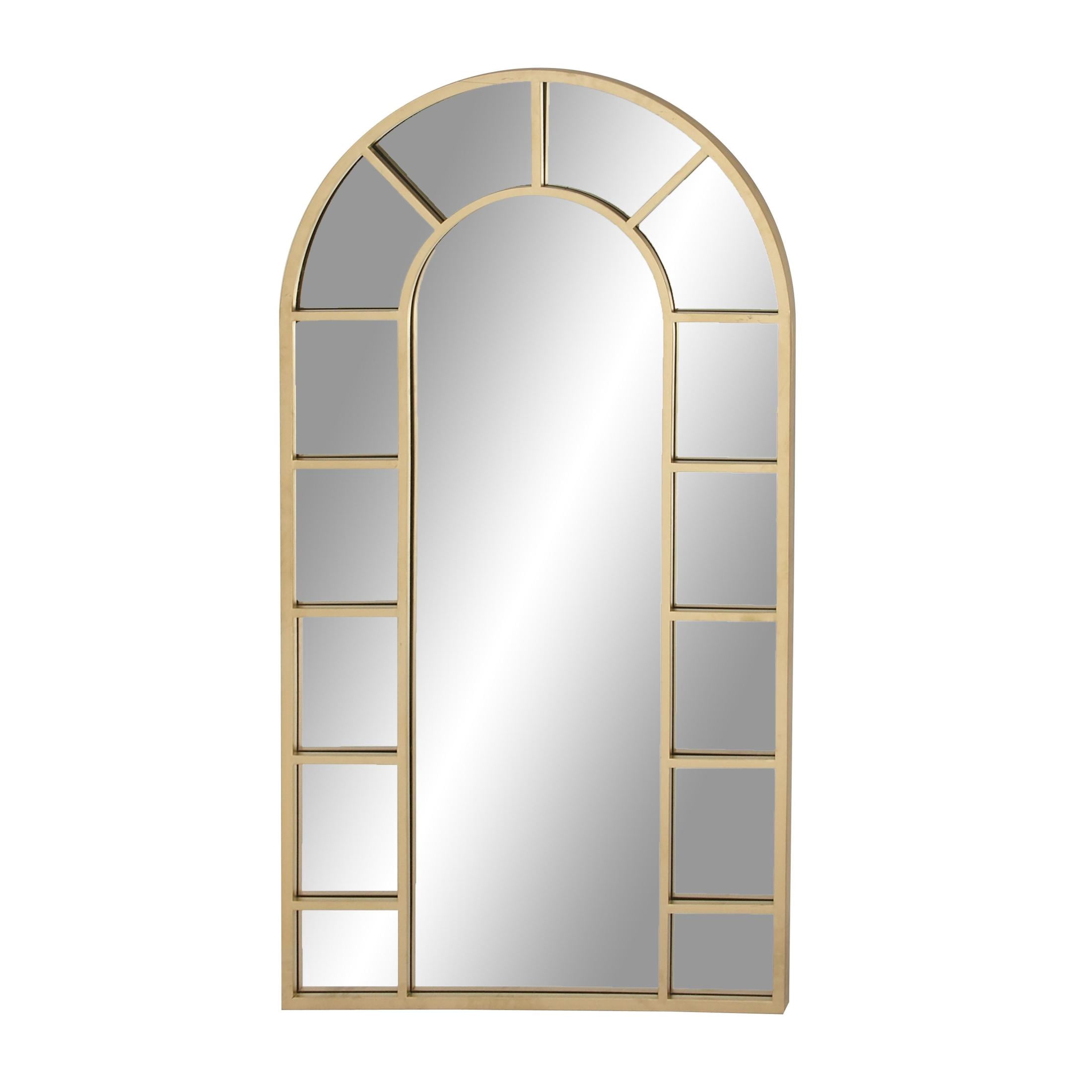 DecMode Gold Metal Arched Window Pane Room Wall Mirror with Arched Top, 32" x 1" x 60"