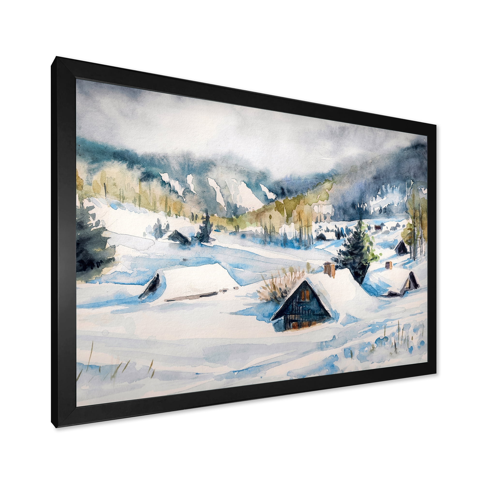 Designart 'Winter In Mountain Village' Traditional Framed Art Print