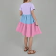 thumbnail image 4 of BRGZLK Girls Summer Dresses Cute Color-Blocked Short Sleeve Round Neck Swing Ruffle Tiered Flowy Dress Purple 12-13 Years, 4 of 5