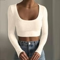 thumbnail image 2 of Women's Sexy High Waisted Crop Top Long Sleeve T-Shirt Slim Fit Stretchy Soft Comfortable Fashion Casual Tee, 2 of 2