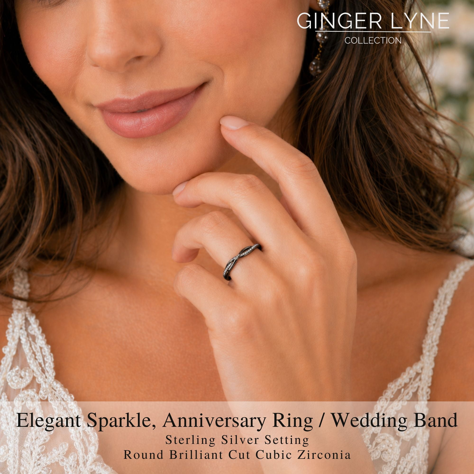 Queena Sterling Silver Black Wedding Band for Women Half Eternity Cz Anniversary Ring by Ginger Lyne Collection