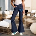 thumbnail image 5 of TGPMGRZ School Pants for Girls Elastic High Waisted Flare Dress Pants Lightweight Joggers (Heart, Little Girl, 5-6 Years, Navy), 5 of 5