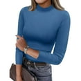 thumbnail image 2 of Women's Mock Turtleneck Slim Fit Top Three-Quarter Sleeve Lightweight Stretchy Pullover Basic Casual Tops for Work to Weekend，Blue M, 2 of 5