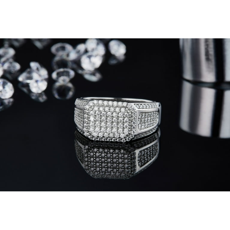 Moissanite Rings for Men's 925 Sterling Silver Diamond Pave Rings