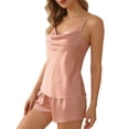 thumbnail image 6 of Xunmmm Womens Pajamas Set Satin Halter Tank Top and Short Thin Strap V Neck Two Piece Set Sleepwear Comfortable Loungewear Outfit, 6 of 7