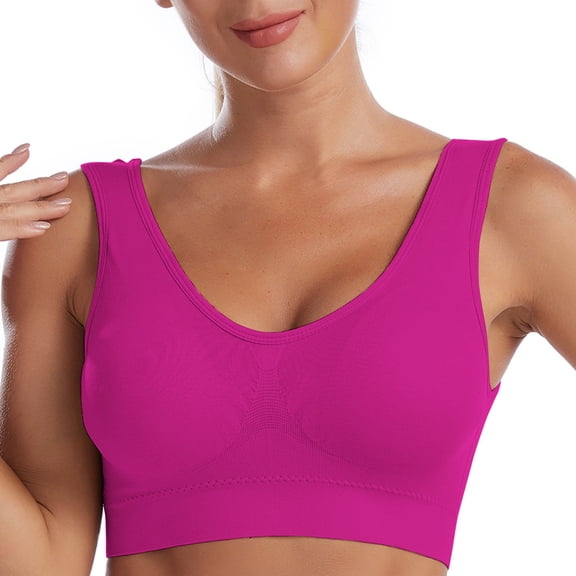 Ahdbta Womens Seamless Yoga Sports Bra with Removable Padded Plus Size Comfy Wireless Supportive Everyday Bra Full Coverage T-Shirt Bra