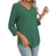 thumbnail image 3 of Blusas Elegantes e Informales de 3/4 para Mujer, Camisetas de Cuello en V A , Ropa de Verano 2025. Verde Oscuro XXXL, 3 of 7
