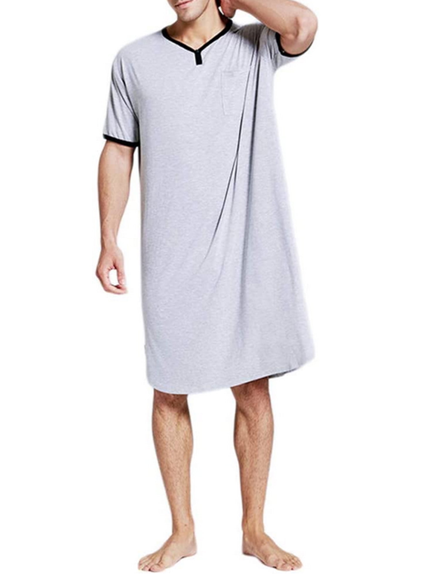 Mens Check Loose Fit Nightshirt Long Sleeve Soft Baggy Nightwear Sleepwear Robe 
