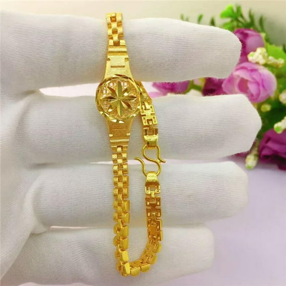 K-KED Women's Accessories 24K Yellow Gold Plated Watch Style Chains Bracelet 8"