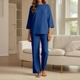thumbnail image 2 of 2 Piece Sets for Women, Women's Casual Trousers Suit Set Comfortable Round Neck Long Pants Outfit For Daily Wear Vacation Spring Summer Fall, Suits(Blue,3XL), 2 of 7