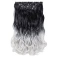thumbnail image 1 of ZHAOCHENG Extensiones de cabello gris, extensiones de cabello con clip de 18 pulgadas, extensiones de cabello ondulado de color negro a gris, piezas de cabello sintético de 5.5 oz, se ven hermosas, re, 1 of 5