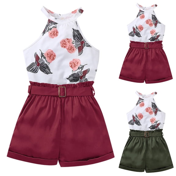 RTKFRFLM Big Girls 2-Piece Summer Set Fashionable Halter Neck Top and Double- Shorts Outfit Trendy Casual Stylish Clothes for and Girls Ages 5-14 Years Old