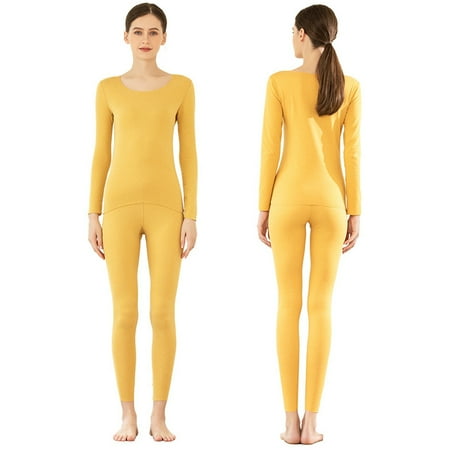 

Newway Autumn Winter Women Thermal Underwear Set Lightweight Fleece Lined Warm O-Neck Ultra Soft Seamless Slim Long John Suit
