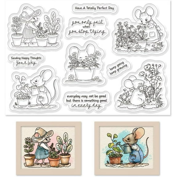 Cute Mouse Garden Planting Flowers Animal Clear Stamps Scrapbooking DIY Crafting Paper Crafting Card Making Garden Friends Cut Dies Set Happy