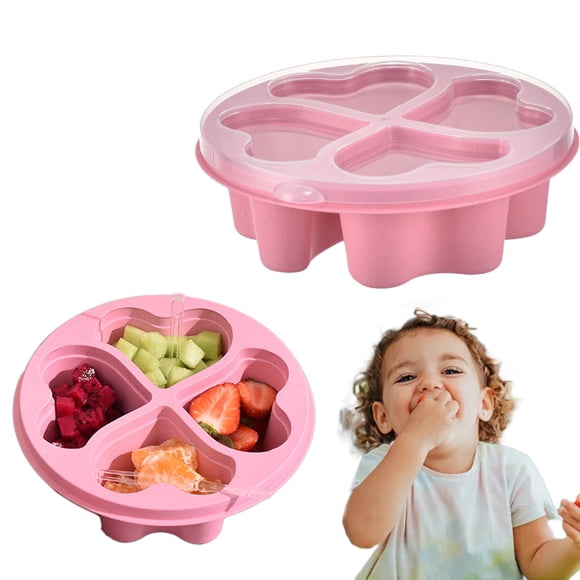 Caja de refrigerios con forma de corazón y tapa | Lonchera de plástico con 4 compartimentos | Apilable y hermética para guardar dulces de frutas | Organizador de alimentos portátil para niños,