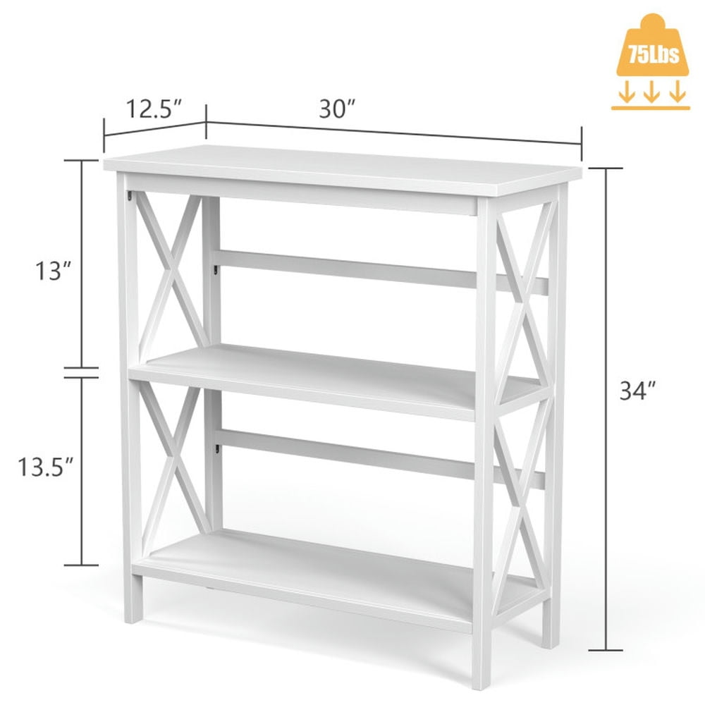 Demi Bonn 3-Tier Wooden Bookshelf, Multi-Functional X-Design Etagere Storage Bookcase, White