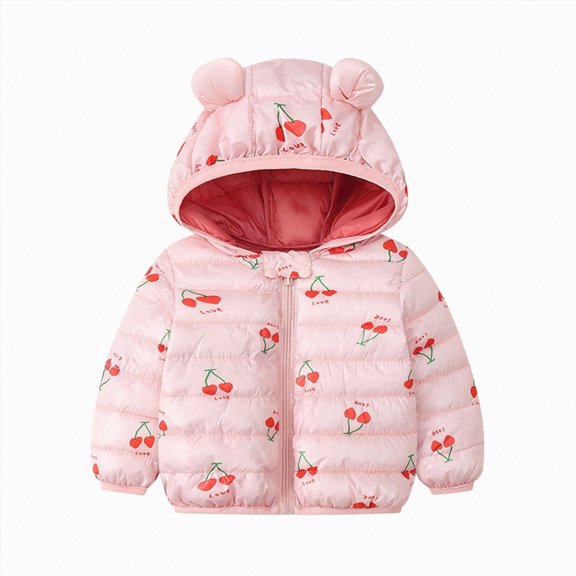 Splozh Toddler Girl Print Rain Jacket Fashion Cute Toddler Boys Girls Winter Windproof Cartoon Hooded Coat Jacket Kids Warm Outerwear,Red,18-24 Months