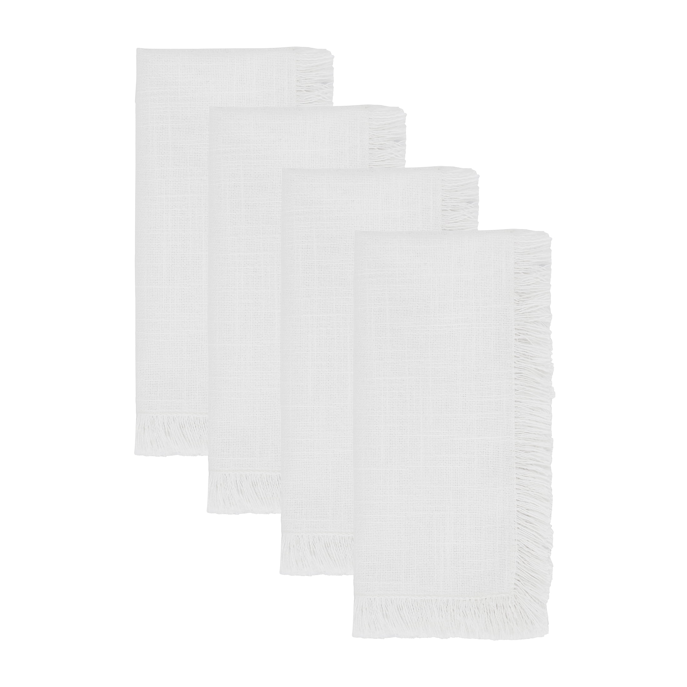My Texas House Solid Fringe Cloth Dinner Table Napkins, 4 Pieces, White