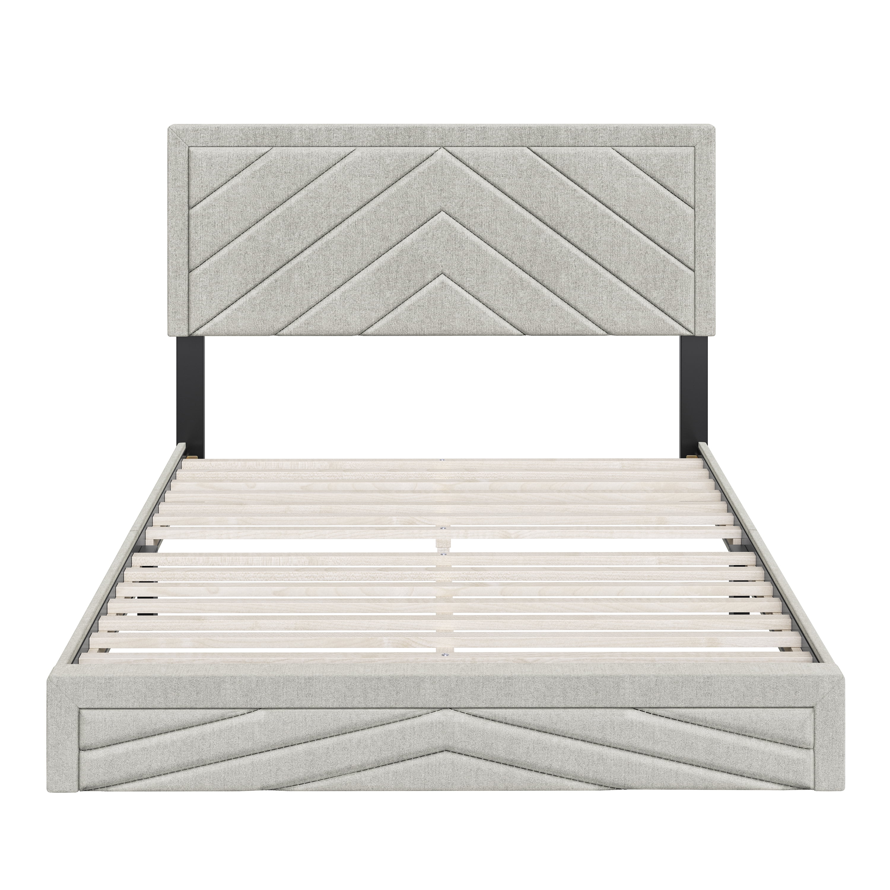 Boyd Sleep Barcelona Off White Linen Full Size Fully Upholstered Platform Bed Frame with Adjustable Headboard