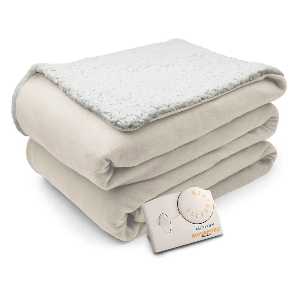 Biddeford Comfort Knit Natural Sherpa Electric Heated Blanket Walmart