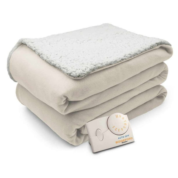 Biddeford Comfort Knit Natural Sherpa Electric Heated Blanket Walmart