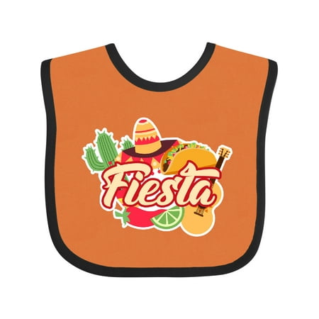 

Inktastic Fiesta with Sombrero Taco Cactus Lime Red Pepper and Guitar in Background Gift Baby Boy or Baby Girl Bib