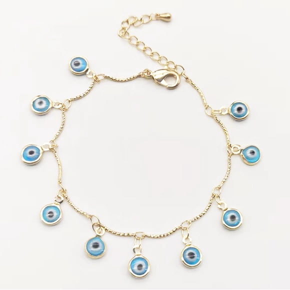 Blue Turkish Eyes Necklaces Dainty Multicolores Greek Evil Eyes Pendant Chain Lucky Amulet Protection Jewelry Gifts - Gold,Bracelet