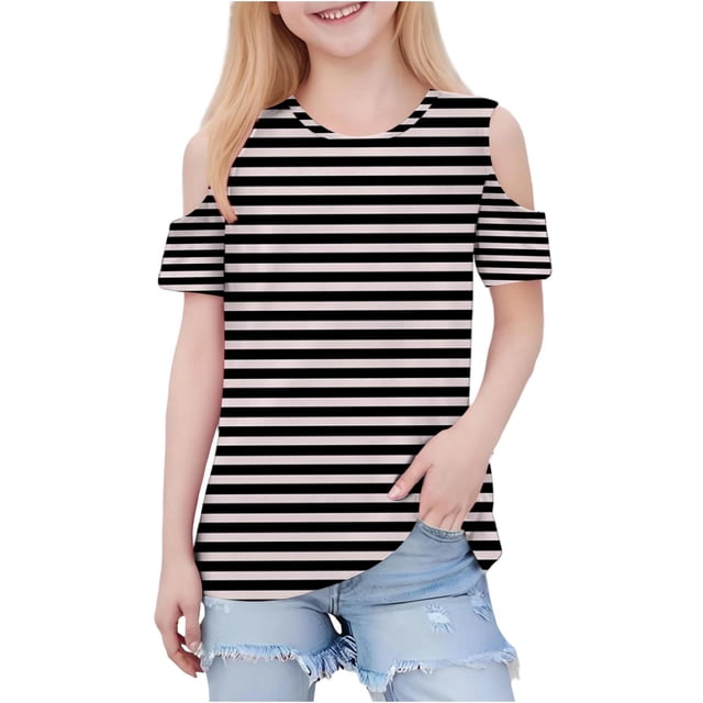 Zpanxa T-Shirts pour Tout-Petites Fille Imprimé Décontracté Manches Courtes Col Rond Haut Mode avec Coton 7-8 Ans